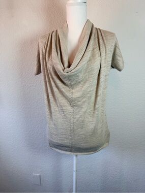 Anthropologie Knitted Knotted Womens Top Beige Sparkly‎ Silver Cowl Neck. XS
